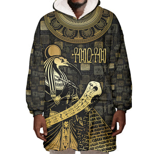 Egyptian God Thoth Wearable Blanket Hoodie Ancient Mythology Ibis Wisdom Hieroglyphic