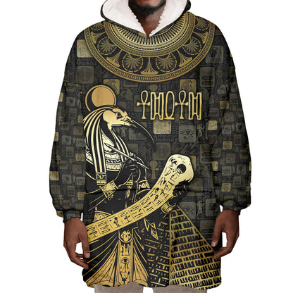 Egyptian God Thoth Wearable Blanket Hoodie Ancient Mythology Ibis Wisdom Hieroglyphic