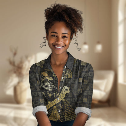 Egyptian God Thoth Women Casual Shirt Ancient Mythology Ibis Wisdom Hieroglyphic
