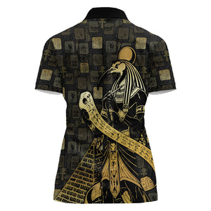 Egyptian God Thoth Women Polo Shirt Ancient Mythology Ibis Wisdom Hieroglyphic
