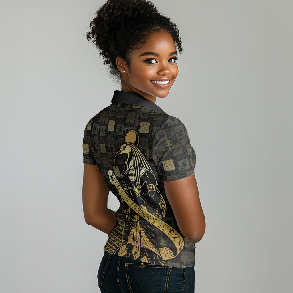 Egyptian God Thoth Women Polo Shirt Ancient Mythology Ibis Wisdom Hieroglyphic