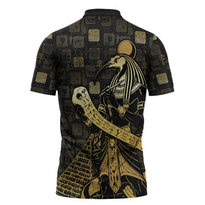 Egyptian God Thoth Zipper Polo Shirt Ancient Mythology Ibis Wisdom Hieroglyphic