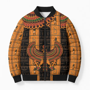 Egyptian God Horus Bomber Puffer Jacket Ancient Mythology Falcon Hieroglyphic Patterns