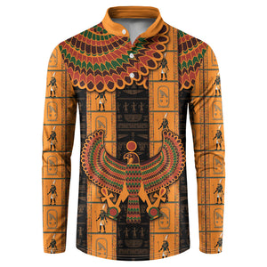 Egyptian God Horus Button Sweatshirt Ancient Mythology Falcon Hieroglyphic Patterns