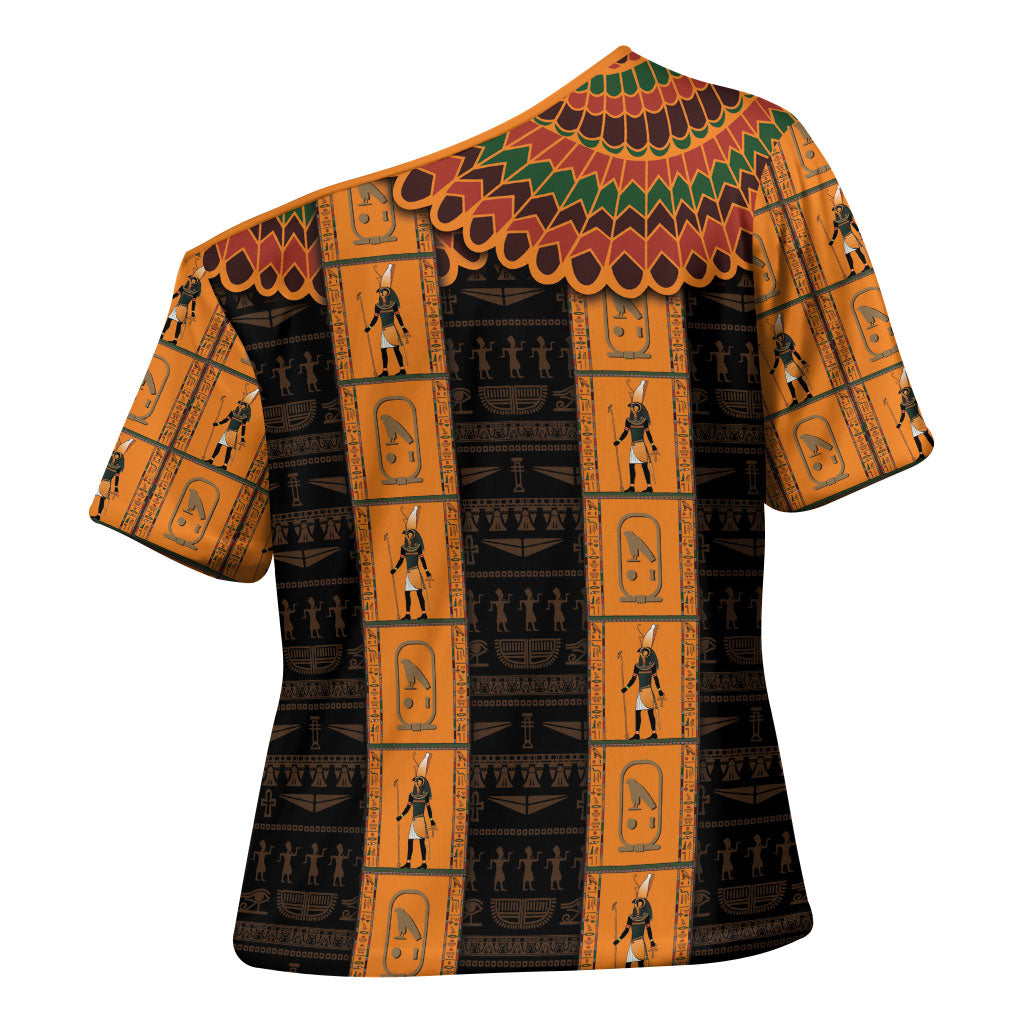 Egyptian God Horus Cross Shoulder Shirt Ancient Mythology Falcon Hieroglyphic Patterns