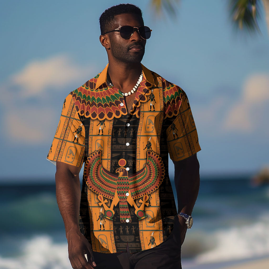 Egyptian God Horus Hawaiian Shirt Ancient Mythology Falcon Hieroglyphic Patterns