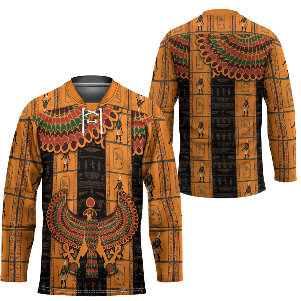 Egyptian God Horus Hockey Jersey Ancient Mythology Falcon Hieroglyphic Patterns