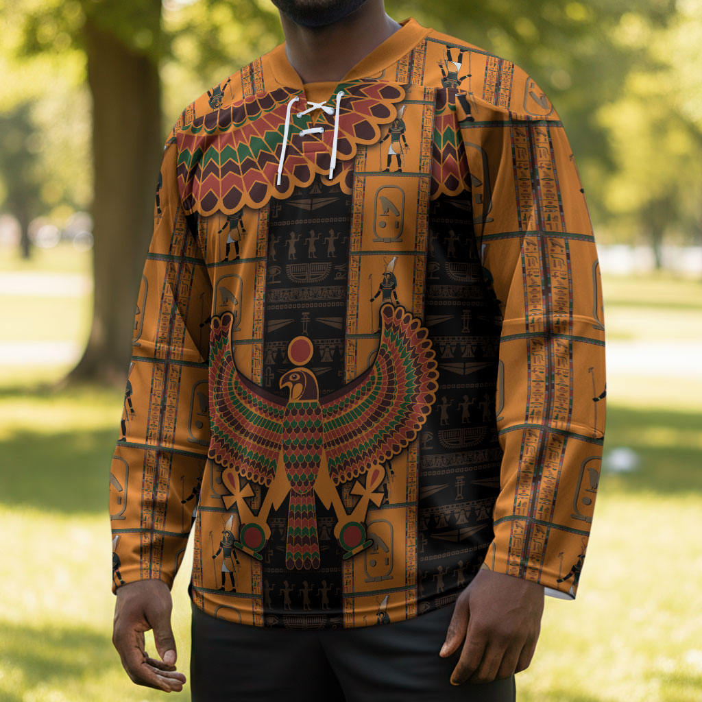 Egyptian God Horus Hockey Jersey Ancient Mythology Falcon Hieroglyphic Patterns