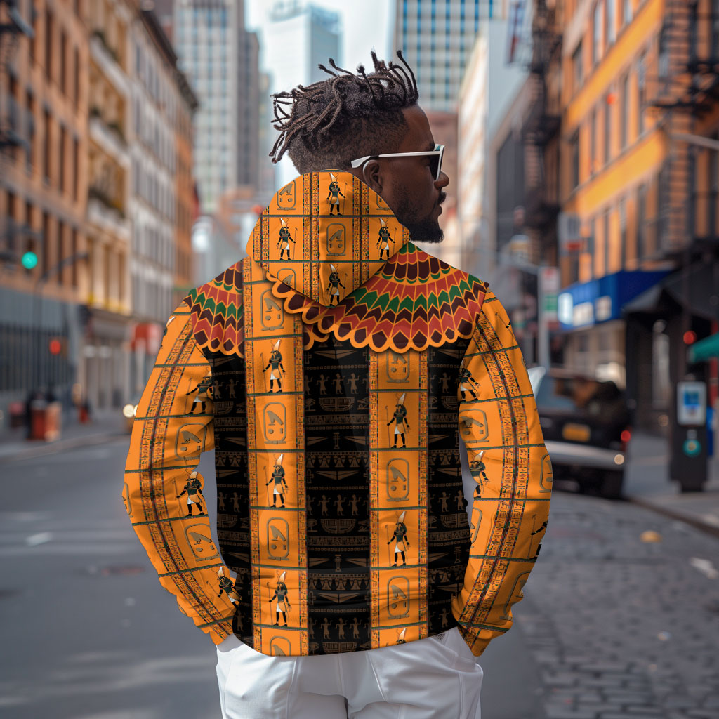Egyptian God Horus Hoodie Ancient Mythology Falcon Hieroglyphic Patterns