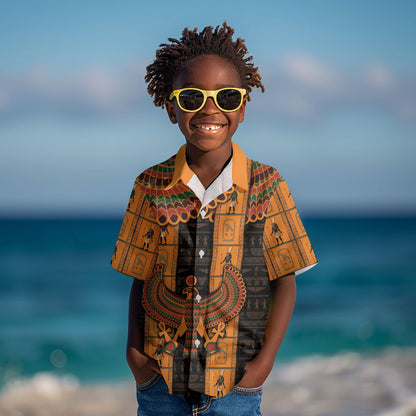 Egyptian God Horus Kid Hawaiian Shirt Ancient Mythology Falcon Hieroglyphic Patterns