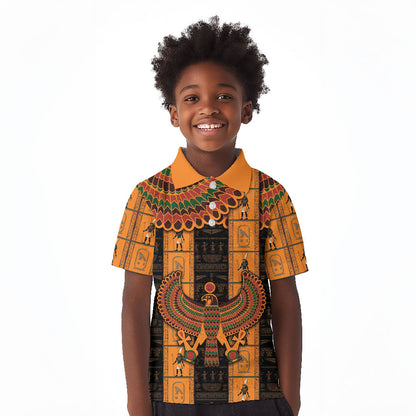 Egyptian God Horus Kid Polo Shirt Ancient Mythology Falcon Hieroglyphic Patterns