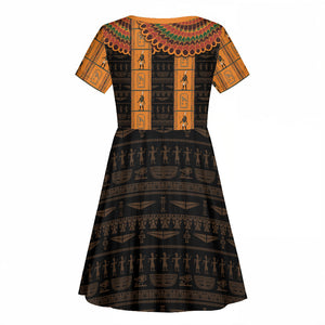 Egyptian God Horus Kid Short Sleeve Dress Ancient Mythology Falcon Hieroglyphic Patterns