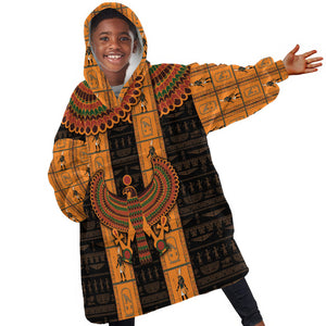 Egyptian God Horus Kid Wearable Blanket Hoodie Ancient Mythology Falcon Hieroglyphic Patterns