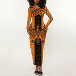 Egyptian God Horus Long Sleeve Bodycon Dress Ancient Mythology Falcon Hieroglyphic Patterns