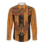 Egyptian God Horus Long Sleeve Button Shirt Ancient Mythology Falcon Hieroglyphic Patterns