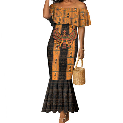 Egyptian God Horus Mermaid Dress Ancient Mythology Falcon Hieroglyphic Patterns