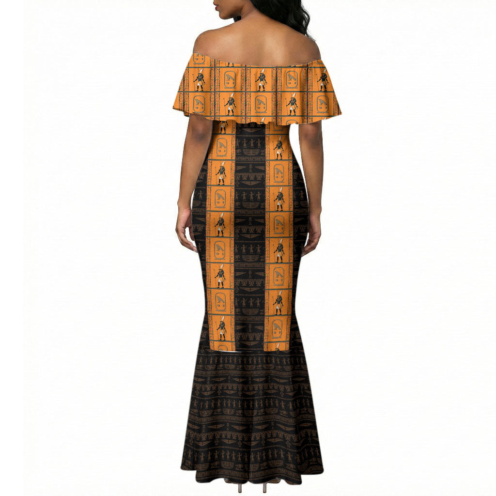 Egyptian God Horus Mermaid Dress Ancient Mythology Falcon Hieroglyphic Patterns
