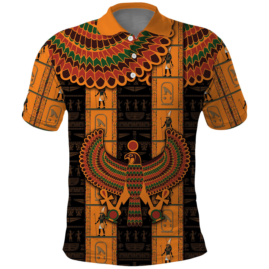 Egyptian God Horus Polo Shirt Ancient Mythology Falcon Hieroglyphic Patterns