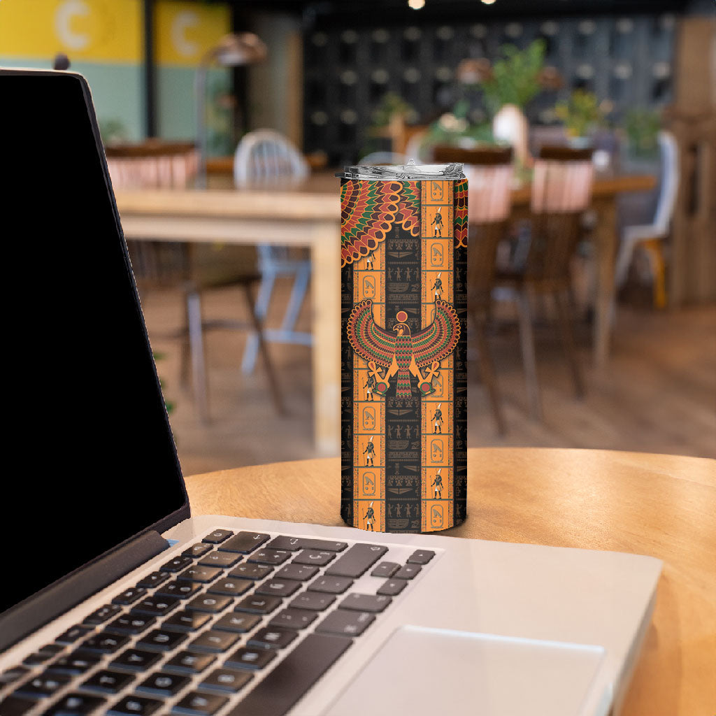Egyptian God Horus Skinny Tumbler Ancient Mythology Falcon Hieroglyphic Patterns