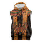 Egyptian God Horus Sleeveless Hoodie Ancient Mythology Falcon Hieroglyphic Patterns