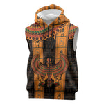 Egyptian God Horus Sleeveless Zip Hoodie Ancient Mythology Falcon Hieroglyphic Patterns