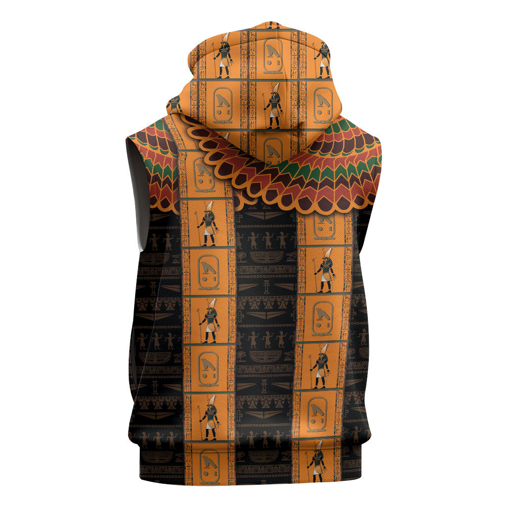 Egyptian God Horus Sleeveless Zip Hoodie Ancient Mythology Falcon Hieroglyphic Patterns