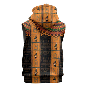 Egyptian God Horus Sleeveless Zip Hoodie Ancient Mythology Falcon Hieroglyphic Patterns