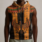 Egyptian God Horus Sleeveless Zip Hoodie Ancient Mythology Falcon Hieroglyphic Patterns