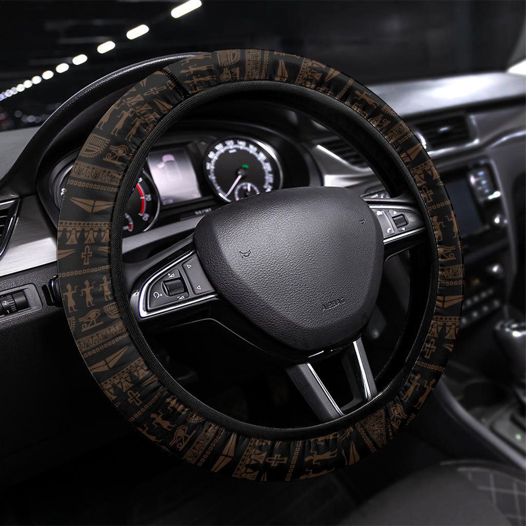 Egyptian God Horus Steering Wheel Cover Ancient Mythology Falcon Hieroglyphic Patterns