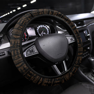 Egyptian God Horus Steering Wheel Cover Ancient Mythology Falcon Hieroglyphic Patterns