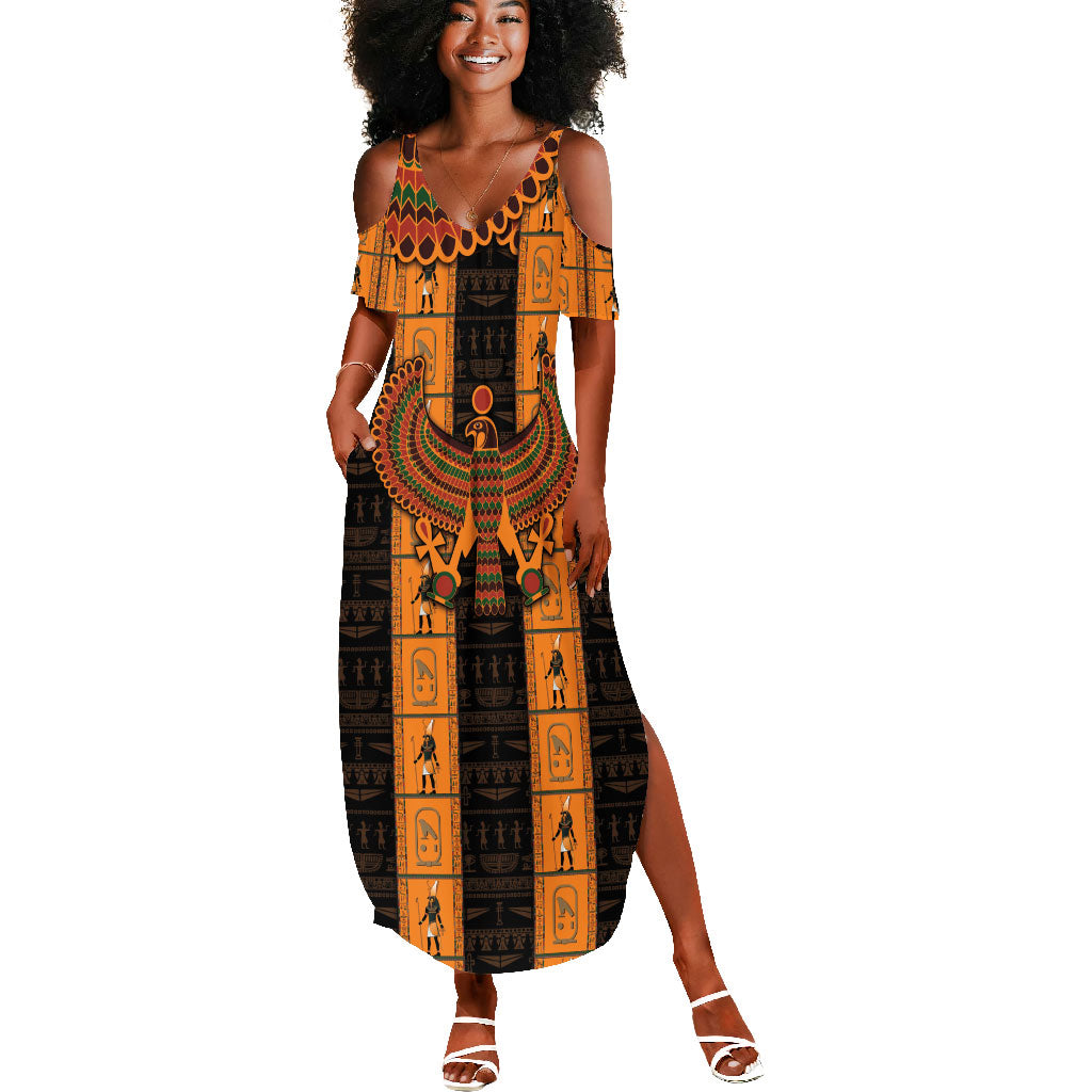 Egyptian God Horus Summer Maxi Dress Ancient Mythology Falcon Hieroglyphic Patterns