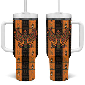 Egyptian God Horus Tumbler With Handle Ancient Mythology Falcon Hieroglyphic Patterns