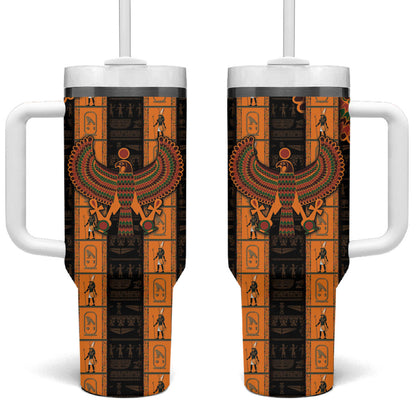 Egyptian God Horus Tumbler With Handle Ancient Mythology Falcon Hieroglyphic Patterns