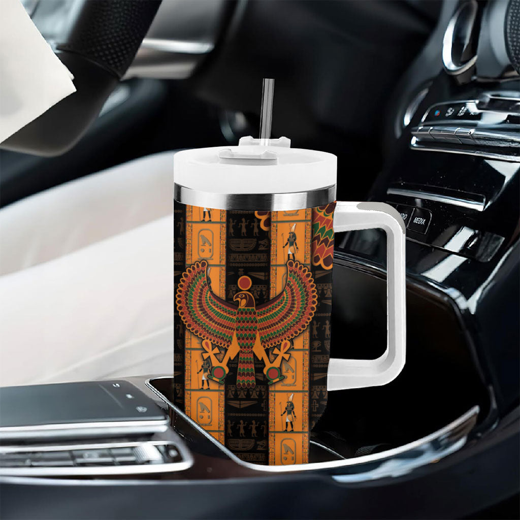 Egyptian God Horus Tumbler With Handle Ancient Mythology Falcon Hieroglyphic Patterns