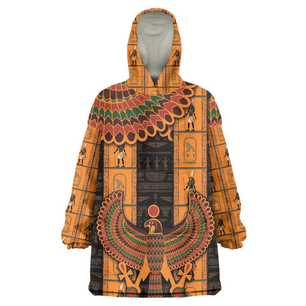 Egyptian God Horus Wearable Blanket Hoodie Ancient Mythology Falcon Hieroglyphic Patterns