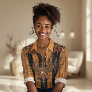 Egyptian God Horus Women Casual Shirt Ancient Mythology Falcon Hieroglyphic Patterns