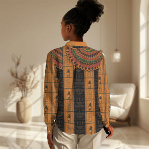 Egyptian God Horus Women Casual Shirt Ancient Mythology Falcon Hieroglyphic Patterns