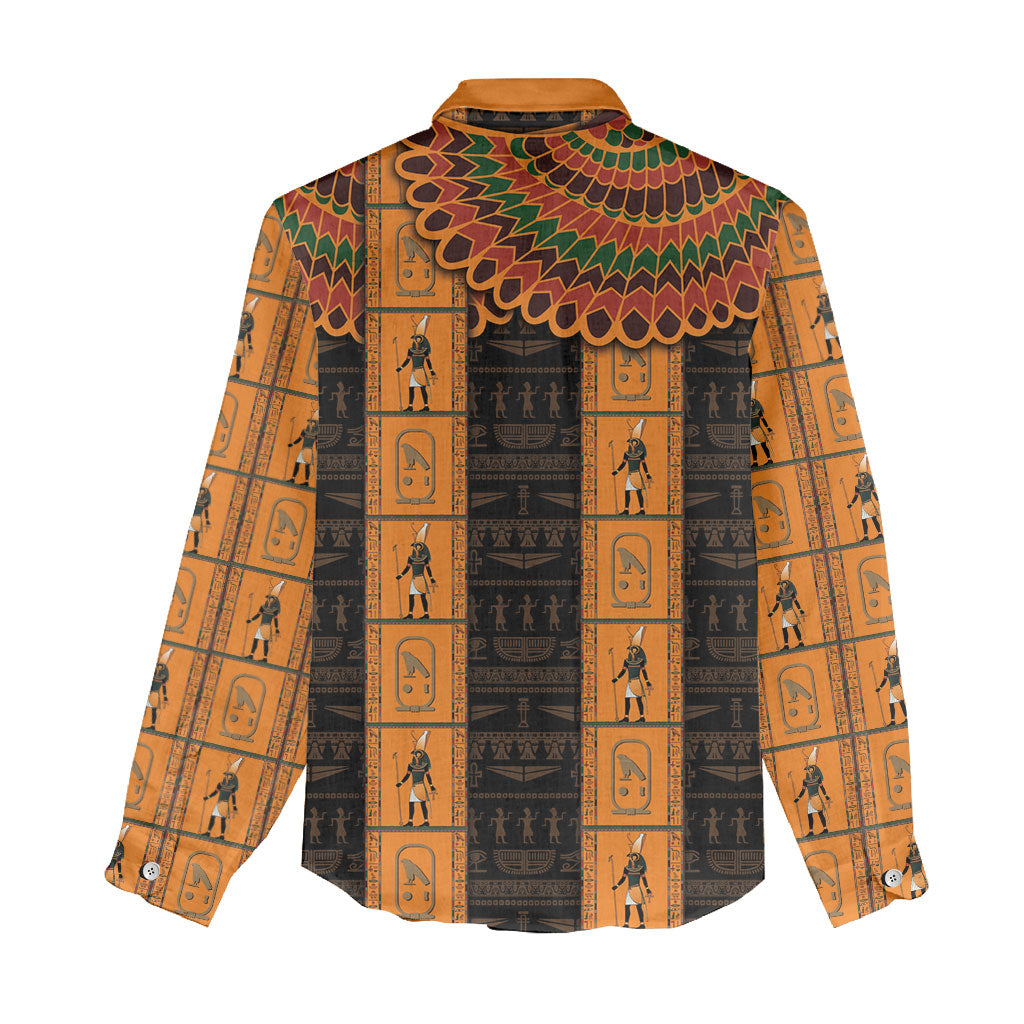 Egyptian God Horus Women Casual Shirt Ancient Mythology Falcon Hieroglyphic Patterns