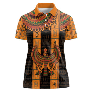 Egyptian God Horus Women Polo Shirt Ancient Mythology Falcon Hieroglyphic Patterns