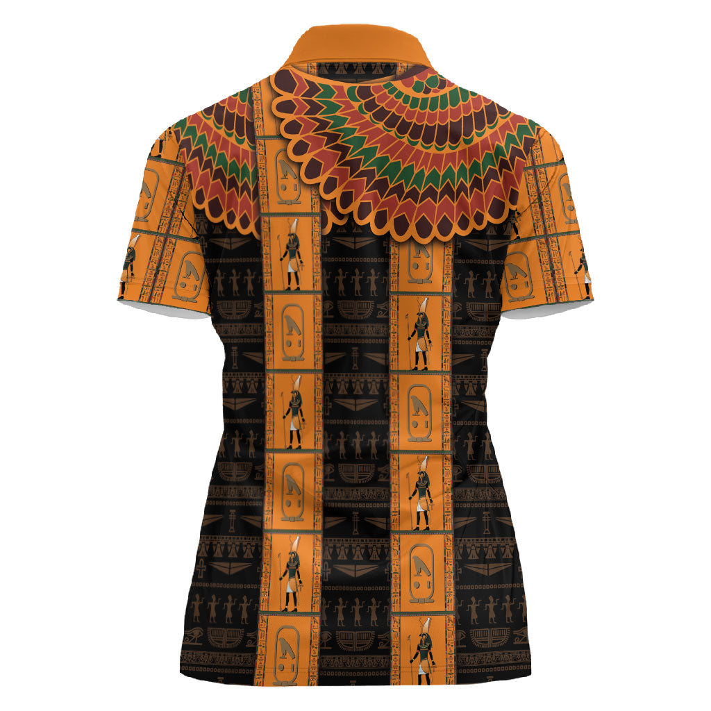 Egyptian God Horus Women Polo Shirt Ancient Mythology Falcon Hieroglyphic Patterns