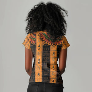 Egyptian God Horus Women V-Neck T-Shirt Ancient Mythology Falcon Hieroglyphic Patterns