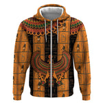 Egyptian God Horus Zip Hoodie Ancient Mythology Falcon Hieroglyphic Patterns