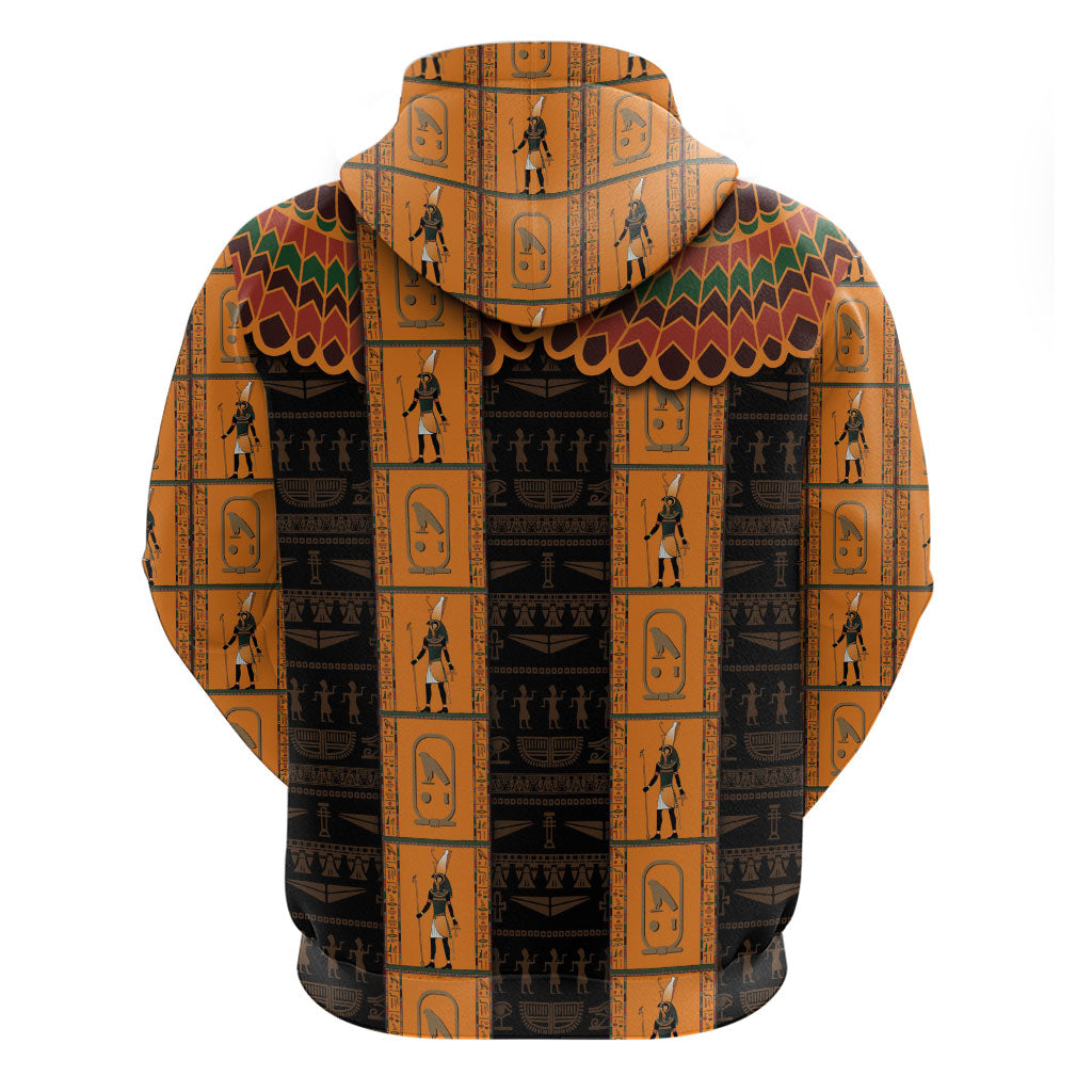 Egyptian God Horus Zip Hoodie Ancient Mythology Falcon Hieroglyphic Patterns
