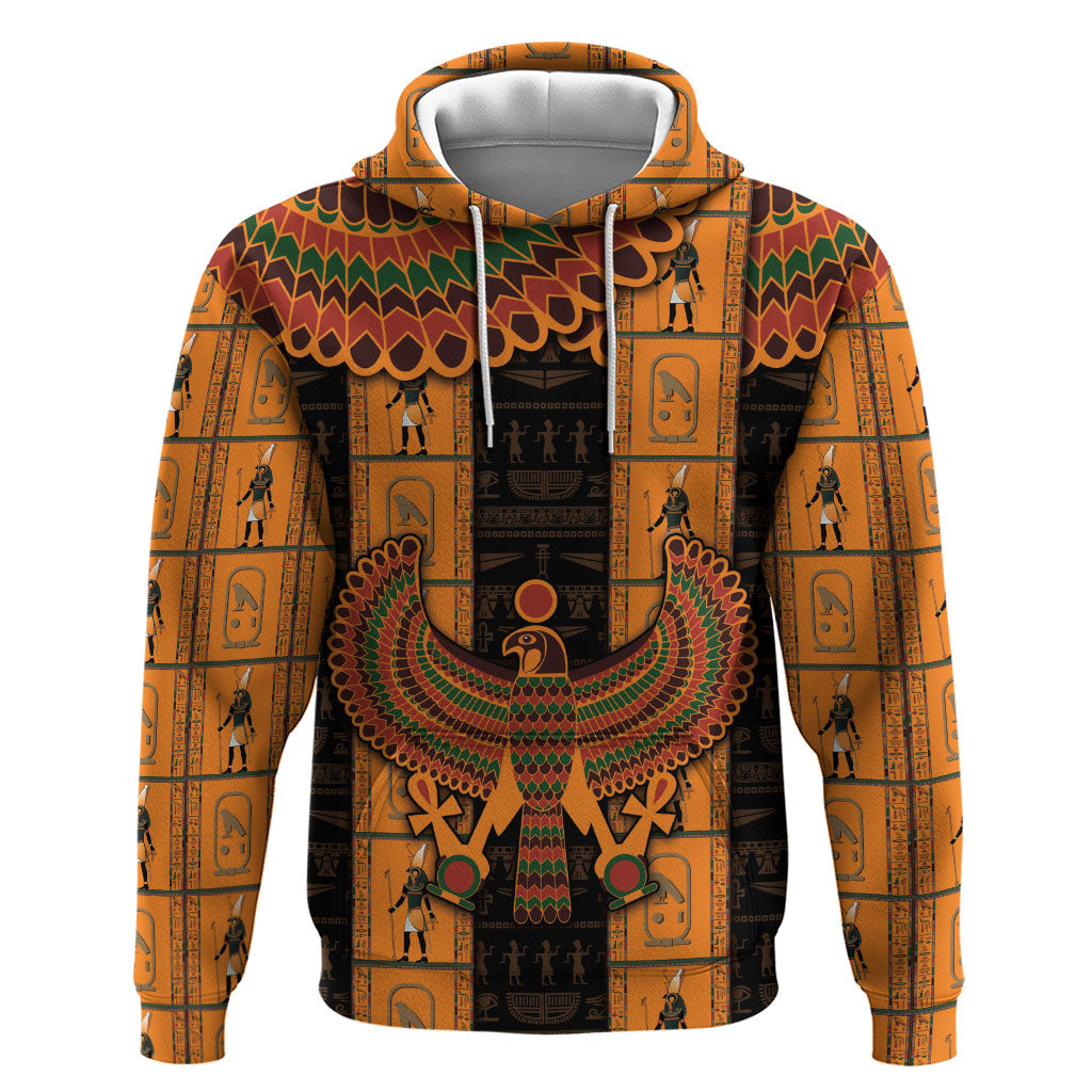 Egyptian God Horus Zip Hoodie Ancient Mythology Falcon Hieroglyphic Patterns