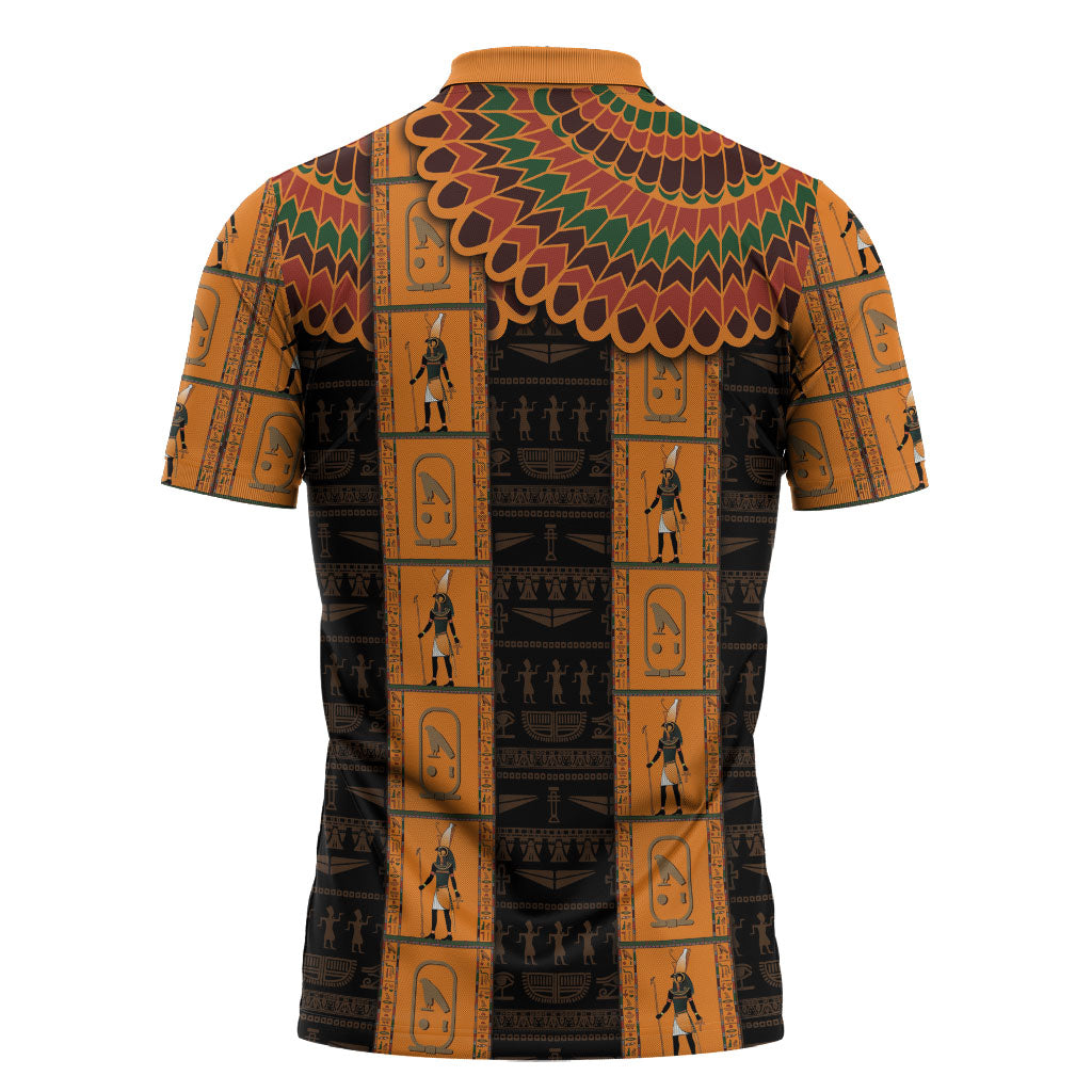 Egyptian God Horus Zipper Polo Shirt Ancient Mythology Falcon Hieroglyphic Patterns