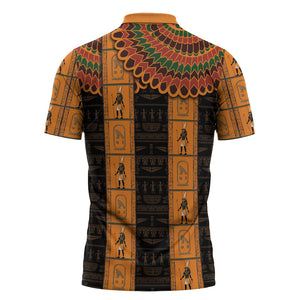Egyptian God Horus Zipper Polo Shirt Ancient Mythology Falcon Hieroglyphic Patterns