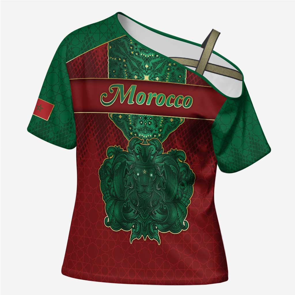 Personalized Morocco Cross Shoulder Shirt Royal Lion Islam Patterns - African Pride