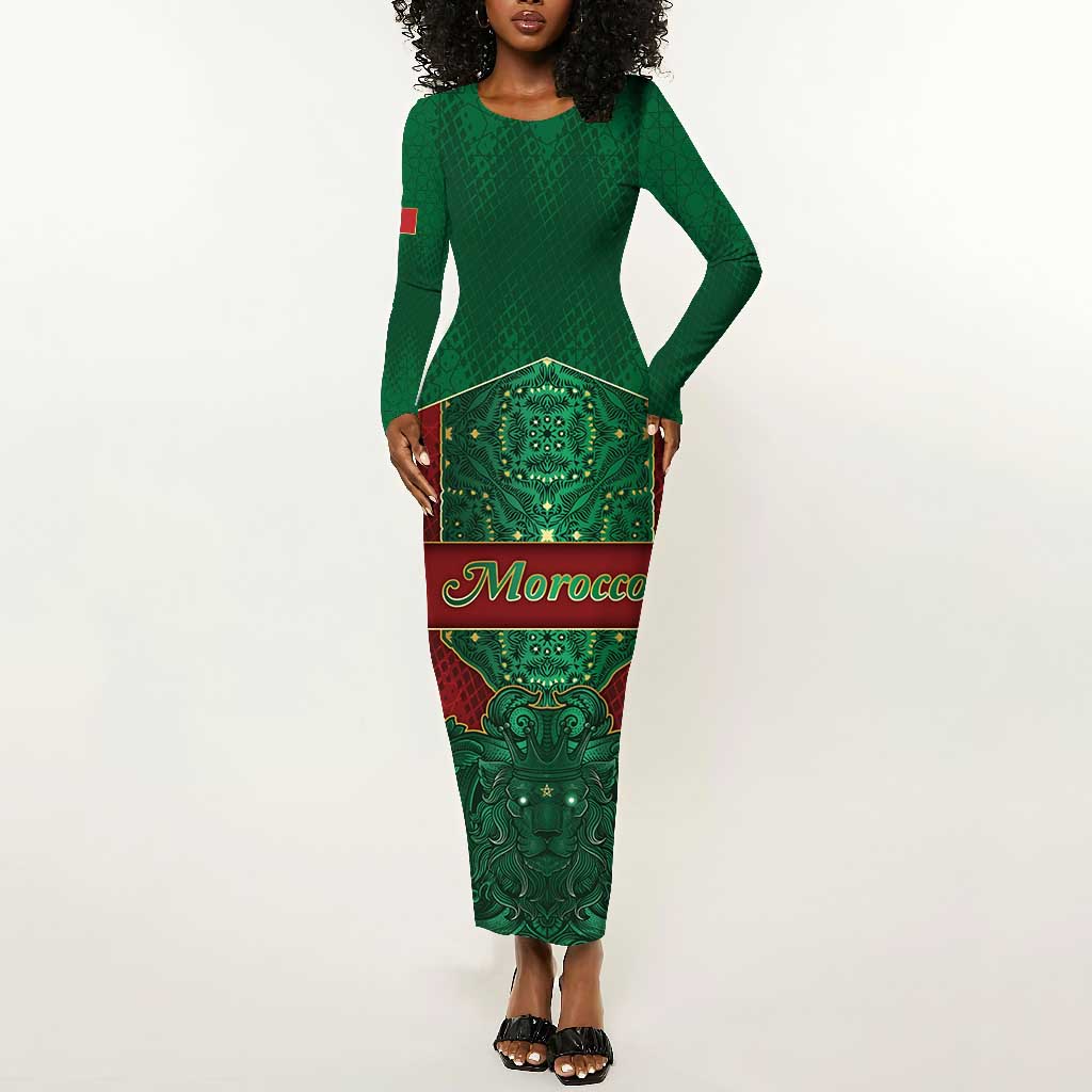 Personalized Morocco Long Sleeve Bodycon Dress Royal Lion Islam Patterns - African Pride