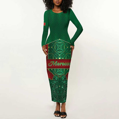 Personalized Morocco Long Sleeve Bodycon Dress Royal Lion Islam Patterns - African Pride