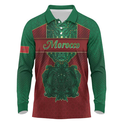 Personalized Morocco Long Sleeve Polo Shirt Royal Lion Islam Patterns - African Pride
